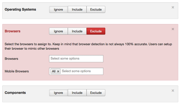 Select Exclude and choose all mobile browsers